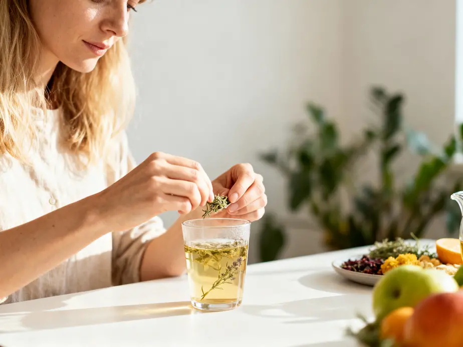 Complément alimentaire digestion femme : femme préparant une infusion pour soulager la digestion